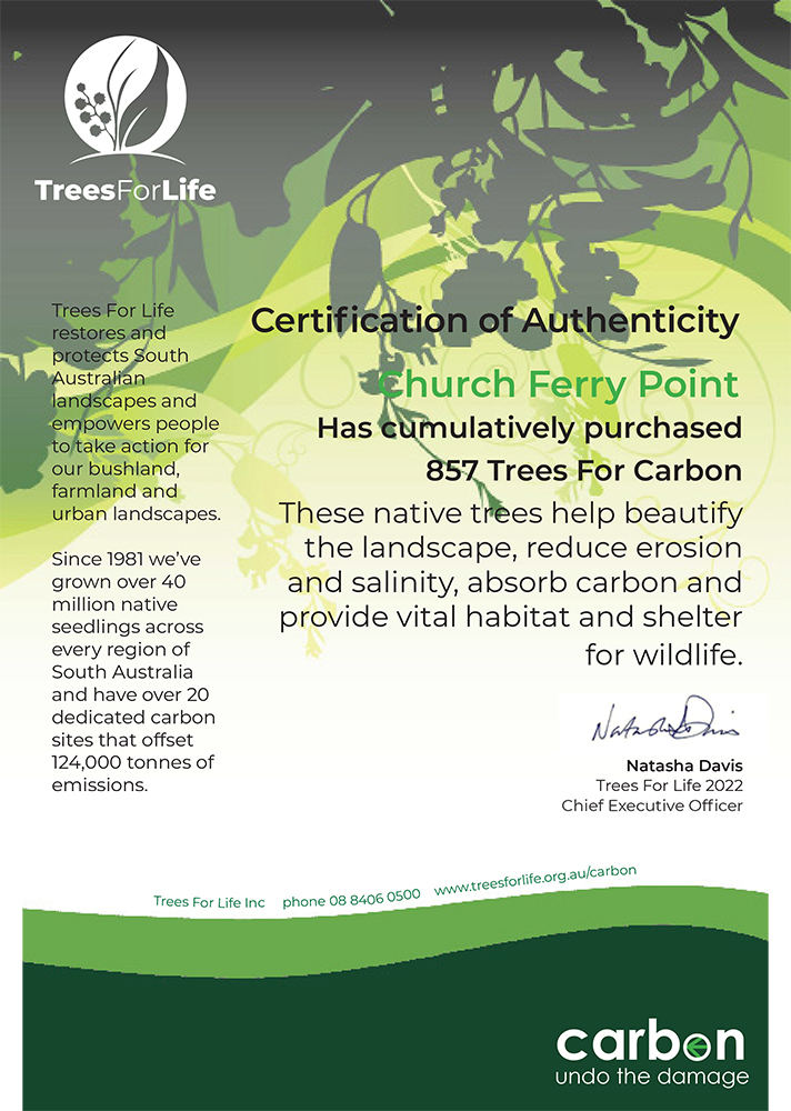 Trees For Life certificate - 857 trees planted